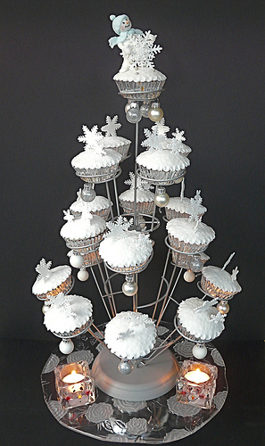 PeepBo sits high and mighty atop a cupcake stand which resembles a